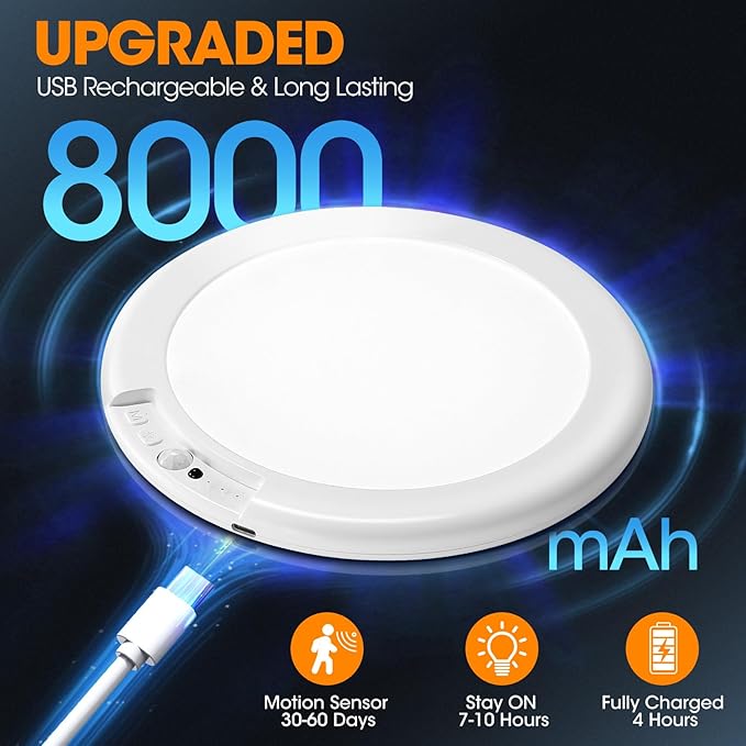 Gotopceed 2 Pack Rechargeable Motion Sensor Ceiling Light with Remote - Magnetic Wireless Ceiling Light Battery Powered for Closet Shower Stairs Shed Hallway ect