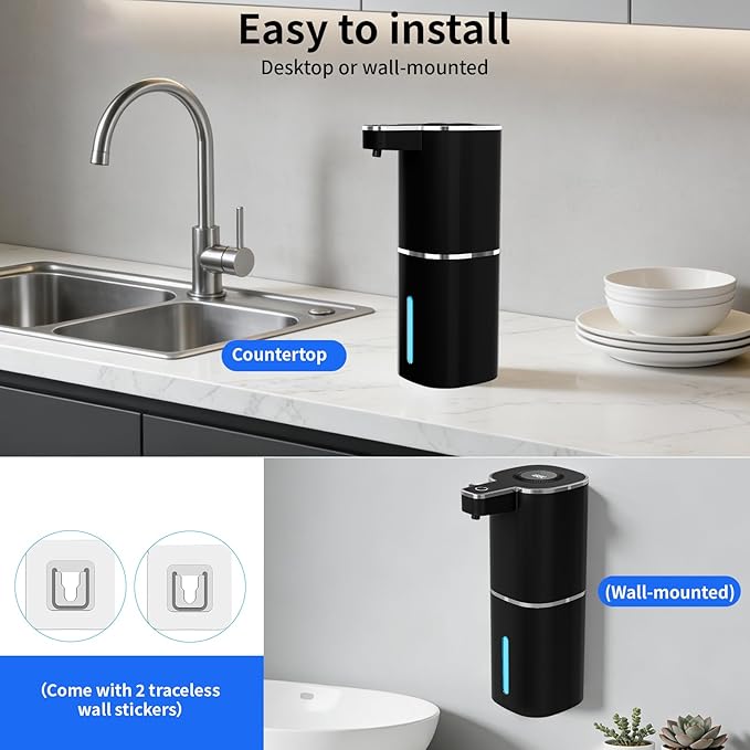 Automatic Liquid Soap Dispenser, Touchless Rechargeable Hand Soap Dispenser, 4 Adjustable Levels, 1200mAh Battery, Large Display, for Kitchen & Bathroom (Black, Liquid)