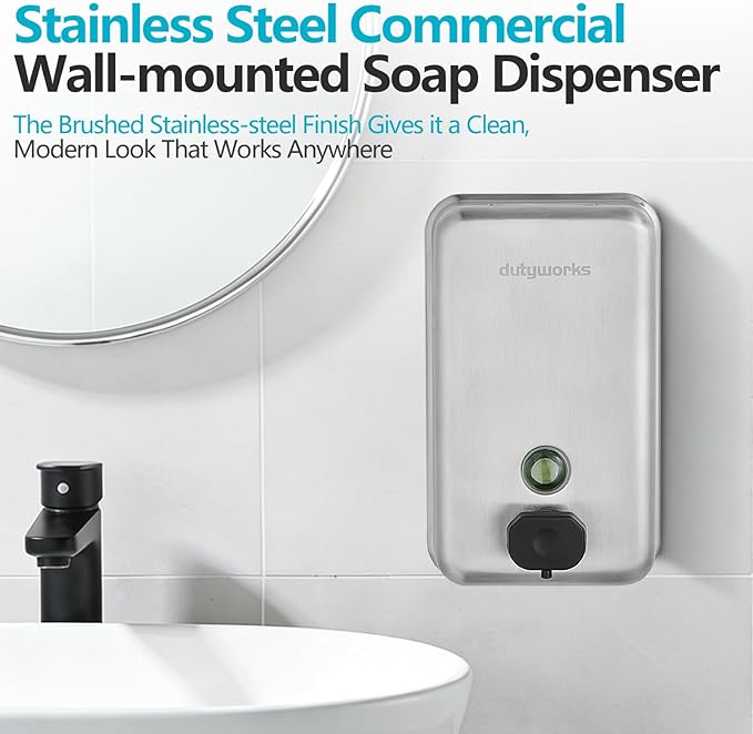 Commercial Wall Mounted Soap Dispenser, 1100ML - Stainless Steel, Easy Wall Mount Installation, Anti-Leak Pump, Corrosion Resistant, Ideal for Commercial, Household, Office Use(37.19 fl.oz.)