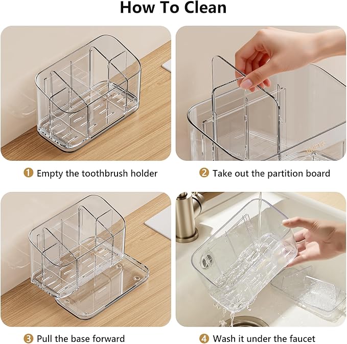MOPMS Toothbrush Holders for Bathrooms, 5 Slots Adjustable Divider Tooth Brush and Toothpaste Holder for Easy Clean, Wall Mounted & Countertop Organizer with Drain Tray for Shower/Kitchen