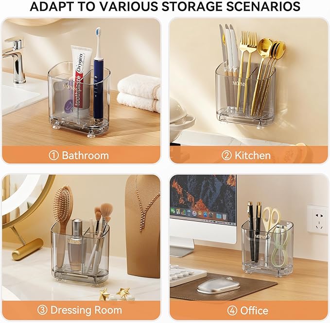 Toothbrush Holders with Drainage for Bathroom Countertop Organizer, 2 Slots Electric Toothbrush Holder Wall-Mount with Divider for Easy Clean, Tooth Brush and Toothpaste Holder for Bathroom Kitchen