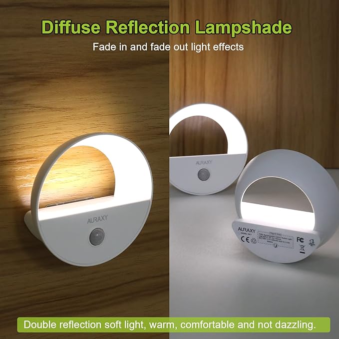 AURAXY Rechargeable Motion Sensor Night Light, Battery Night Lights LED Cool White Magnetic Stick-on Motion Sensored Hallway Light, with Dusk to Dawn Sensor for Stair, Wall, Bedroom, Bathroom(6 Pack)