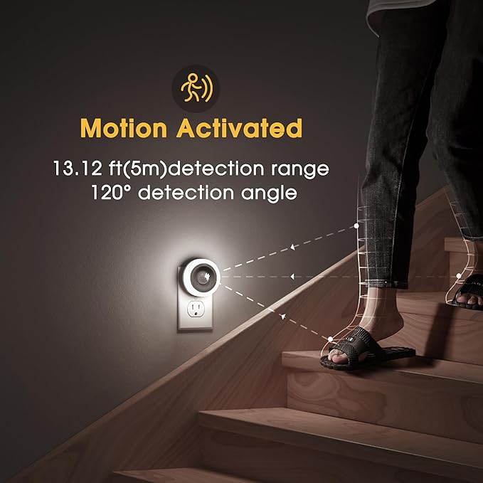 Briignite Motion Sensor Night Light, [2 Pack] Night Lights Plug into Wall, Auto On/Off Motion Activation Nightlight, Energy-Saving 0.6W LED, Daylight White, Ideal for Kids, Bedroom, Bathroom