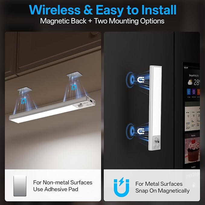 Under Cabinet Lighting with Charging Station,Motion Sensor Light Indoor with Remote,3color Dimmable Closet Light Rechargeable Wireless,Under Counter Lights for Kitchen 6Pack