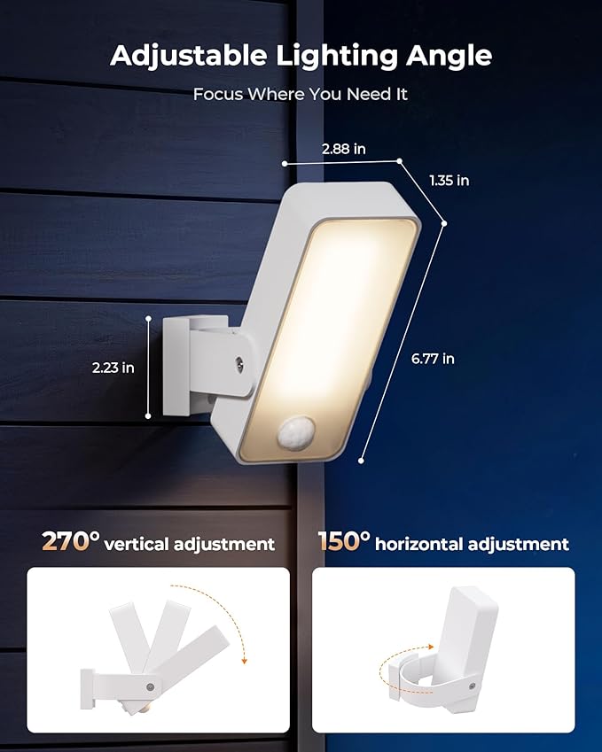 2 Pack Motion Sensor Outdoor Lights, 10000mAh Rechargeable 600 Lumen Battery Operated Outdoor Wall Lights with 3 Modes, 3 Colors, IP65 Waterproof Outdoor Security Lights for Fences, Garage, Patio