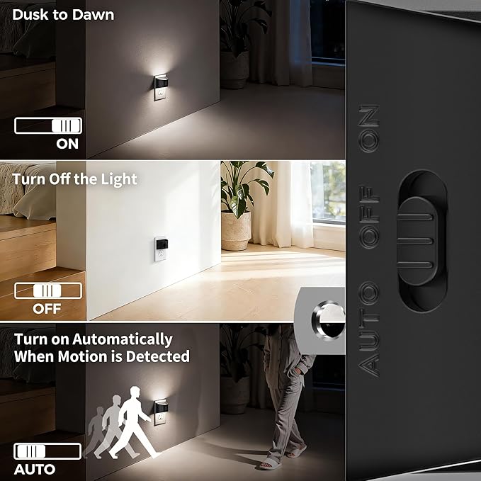 DORESshop LED Night Light[2 Pack], Night Lights Plug into Wall, 3 Mode Plug in Night Light with Motion Sensor, Dusk to Dawn Sensor, 5000K Daylight White, Nightlights for Adults, Bedroom, Hallway