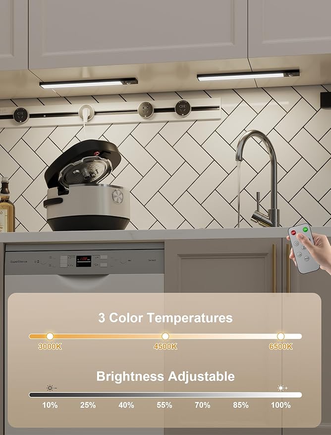 8inch Rechargeable under cabinet lighting ,56 LED -3 Color& 7 Levels Motion Sensor Light Indoor,1800mah Dimmable Magnetic Cabinet Lights, Punch-Free smart Sensor Magnetic Rechargeable led Lights