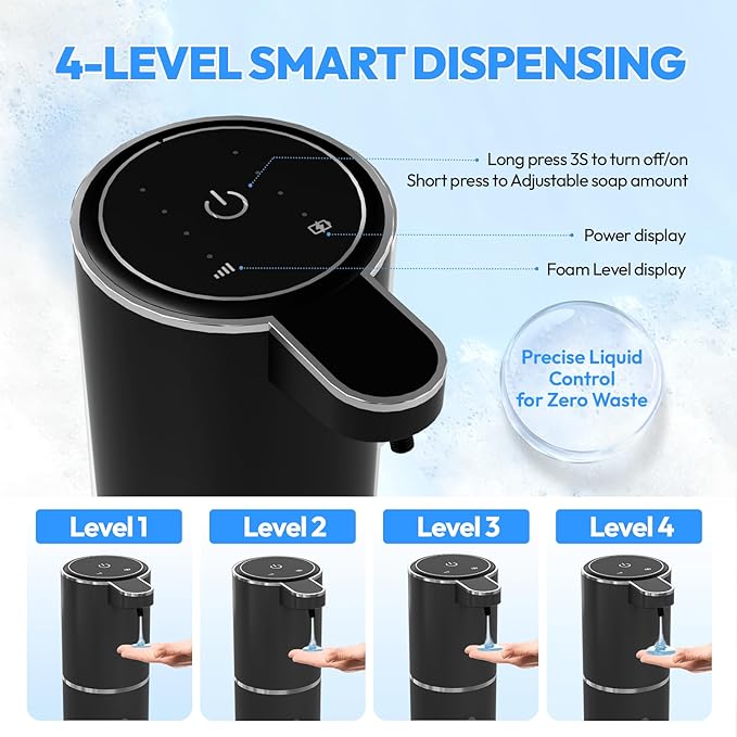 2 Pack Automatic Soap Dispenser Touchless,Liquid Hand Soap Dispenser 12.8oz Electric Wall Mounted Smart for Bathroom and Kitchen Dish Soap，Easy for Toddlers(Black)