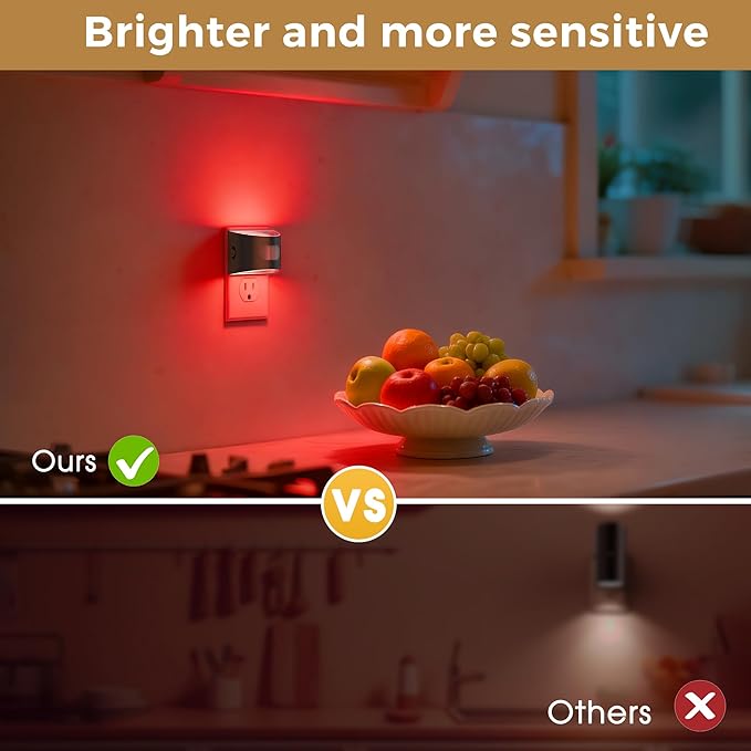 L LOHAS LED Night Light with Motion Sensor & Dusk to Dawn Sensor, Night Lights Plug into Wall with 30-100lm Adjustable Brightness, Dimmable Night Light for Bathroom Hallway, Red, 2 Pack