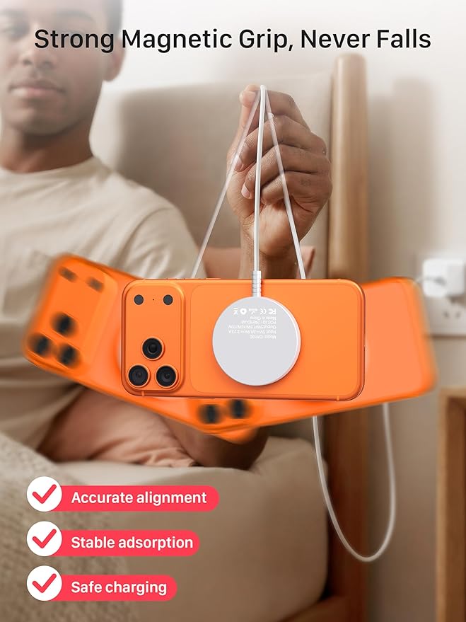 Magnetic Wireless Magsafe Charger iPhone: Charging Pad for iPhone 17/16/15/14/13/12 Series & AirPods Pro 4-2, Strong Magnet, Dual Ports, Case-Friendly, Lightweight for Travel Home Office Desk