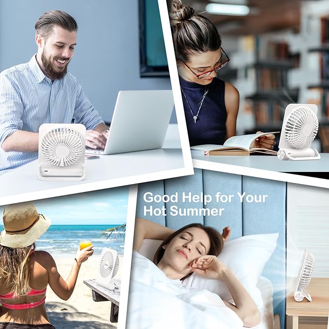 EasyAcc Small Travel Desk Fan, 4000 mAh Slim Portable Fan for Slumber Pod Camping, 180°Tilt Folding, Fully Foldable, Rechargeable, Office Desktop Desk Camping Travel Accessories