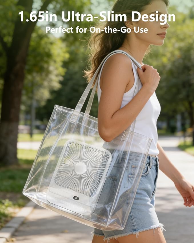 7In Portable Travel Fan, Cruise Ship Approved, 28H 8000mAh Ultra-Thin Quiet Rechargeable Battery Operated Desk Fan with Timer & LED Display for Bedroom, Office, Camping