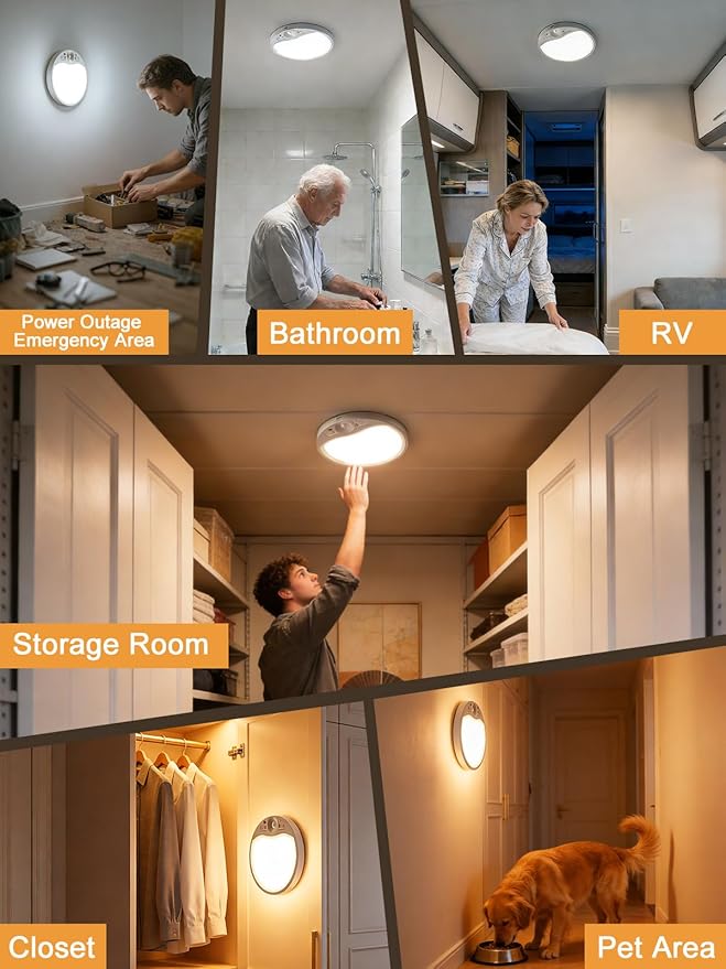 TANBABY 8000mAh Motion Sensor Ceiling Light Indoor with Remote, 3-Color Magnetic Battery Operated Lights, 7'' Super Slim Ceiling Light Adjustable Motion Timer 30s/60s/120s for Closet Shower (4 Pack)