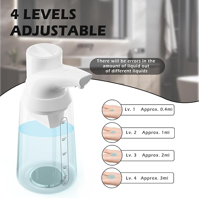 Adjustable Automatic Soap Dispenser Touchless, 4 Adjustable Levels，Battery Powered Operated Sensor Liquid Soap Pump，Touch-Free Hand Sanitizer Dispenser