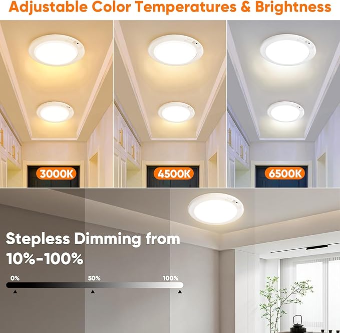 10" 8000mAh 2-Pack Rechargeable Motion Sensor Ceiling Lights with Remote, Battery Operated Closet Lights No Wiring, Wireless LED Shower Lights, 3 Color Dimmable Overhead Lamp for Closet Shower Pantry