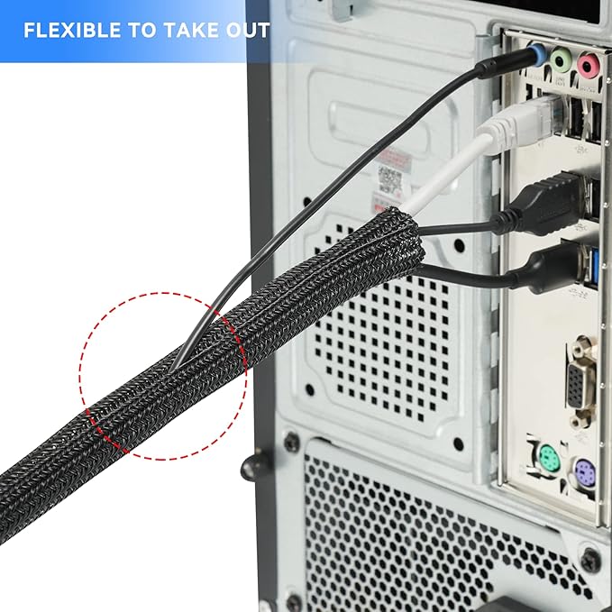 AGPTEK Cable Sleeve, 6.6ft - 1.5 inch Cable Management Desk Cord Cover Organizer Wire Hider for Home Office Computer TV Wire Loom Tubing Pet Proof Cord Protector from Cat Dog Chewing, Black