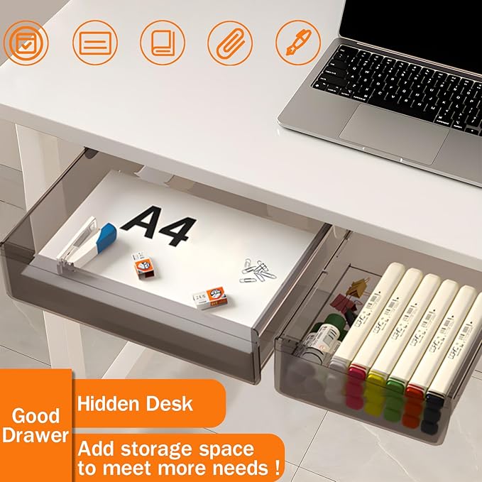SVNNELP Under Desk Table Drawer Storage Organizer,2 Pack Large & Small Attachment Desk Drawers - Hidden Desktop Organizer,Slide out Drawer for Storage Pencil & Home Office Gadgets (S+L)