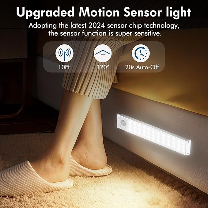 Under Cabinet Lighting 4 Pack,Under Cabinet Lights Wireless,Motion Sensor Light Indoor Rechargeable Battery Operated,Dimmable Under Counter Lights for Kitchen,Drawers,Wardrobe,Stair Bedroom