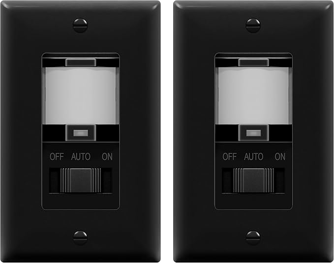TOPGREENER in Wall PIR Motion Sensor Light Switch, Occupancy Sensor Switch, 𝐍𝐞𝐮𝐭𝐫𝐚𝐥 𝐖𝐢𝐫𝐞 𝐑𝐞𝐪𝐮𝐢𝐫𝐞𝐝, On/Off Override, 𝐒𝐢𝐧𝐠𝐥𝐞 𝐏𝐨𝐥𝐞, 4A, 500W, TSOS5-BKWP,Black,2 Pack