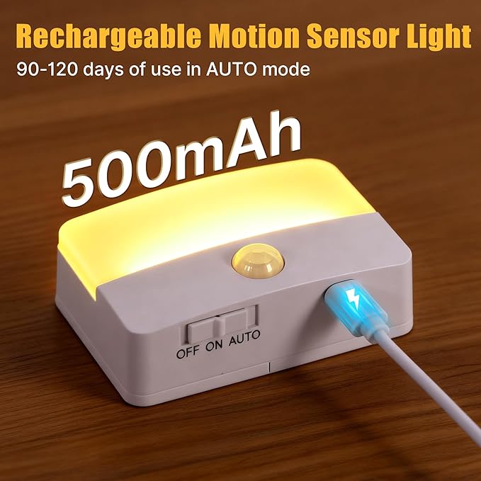 8 Pack Rechargeable Motion Sensor Stair Lights for Indoor, Wireless Battery Operated Night Light,Magnetic Led Stick On Portable Lamp for Step Hallway Closet Under Cabinet Bedroom Kitchen Bathroom