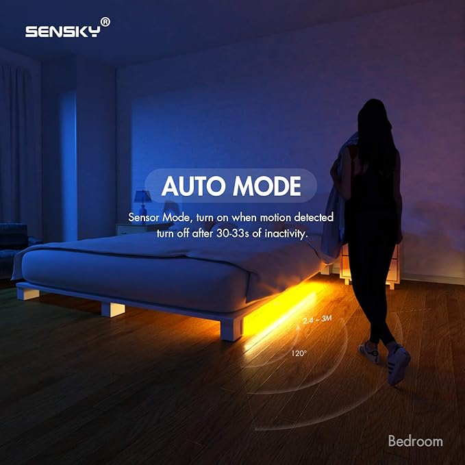 Sensky Motion Sensor LED Strip Lights Rechargeable Motion Activated Light Strip Dimmable Cabinet Strip Lighting for Wardrobe, Gun Safe, Cabinet, Pantry, Closet (1M, Warm White)