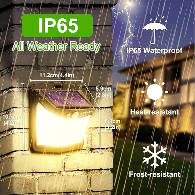 CLAONER Solar Lights Outdoor, [128 LED/10 Packs] Motion Sensor Lights 3 Working Modes for Outdoor with 270° Wide Angle Wireless IP65 Waterproof Security Light for Fence, Patio, Warm White