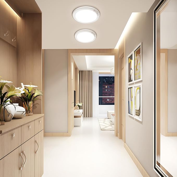 SunRider 2-Pack Rechargeable Motion Sensor LED Ceiling Light with Remote, Wireless Battery Operated 3CCT Dimmable Closet Lights for Shower Pantry