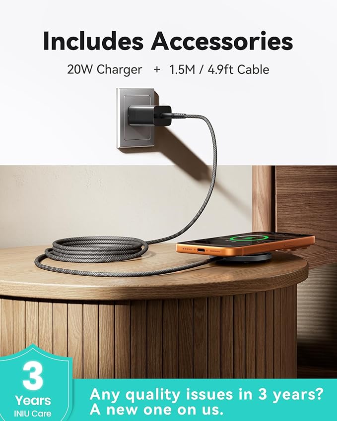 INIU Magnetic Wireless Charger, Original Qi2 Certified 15W Fast MagSafe-Compatible Wireless Charging Pad, Cooling Fan Travel Charger with Samrt Phone Protection for iPhone 17-12 & AirPods 4-2, Gamers