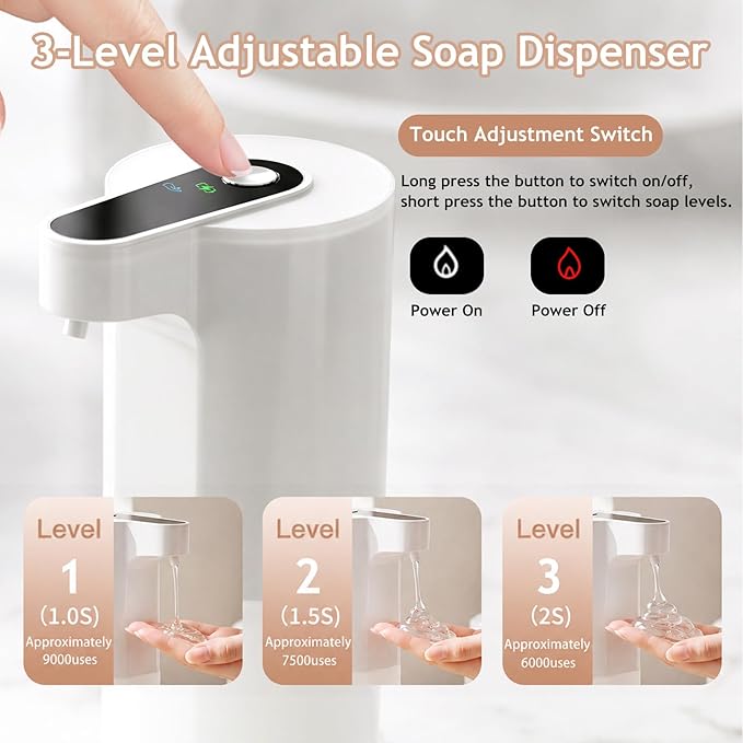 Automatic Soap Dispenser Touchless, Liquid & Foaming Soap Dispensers, USB Rechargeable Smart Hand Soap Dispenser, 3-Level Adjustable, 12.2oz/360ml (2 Pcs Gel Set White)