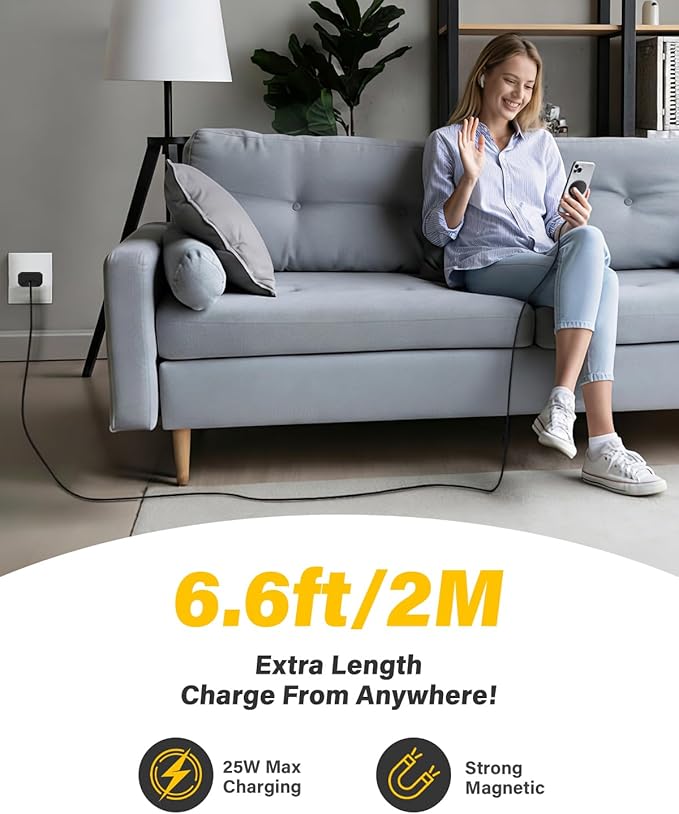 25W Wireless Charger for MagSafe, Qi2.2 Magnetic Fast Charging Pad for iPhone 17/16/15/14/13/12 Series&AirPods,Strong Magnet,Portable Wireless Charger for Travel Home Office,Elegant Black, 2Pack(6FT)
