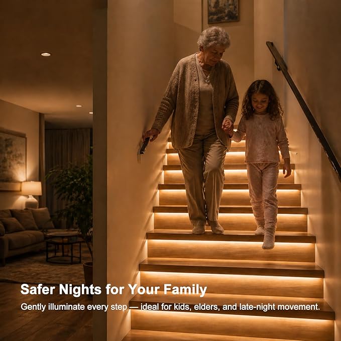 Smart Motion Sensor Stair Light for Indoor, No Wiring Required 40 inches Long COB LED Stair Lights Indoor with Remote Controller (Warm White 3000K,16 Stairs)