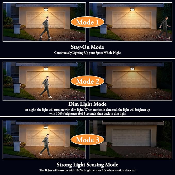 Brightever Solar Outdoor Lights, 4-Pack 178 LEDs Motion Sensor Wall Light with 270° Wide Angle & 3 Modes, Waterproof 3000K Solar Powered Security Light for Patio Garden Garage Front Door