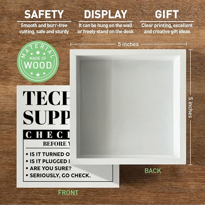 Funny Tech Support Gifts for Women Men, It Support Engineer Computer Programmer Christmas Birthday Gifts IT Office Cubicle Desk Decor Wooden Sign, Checklist Before You Ask