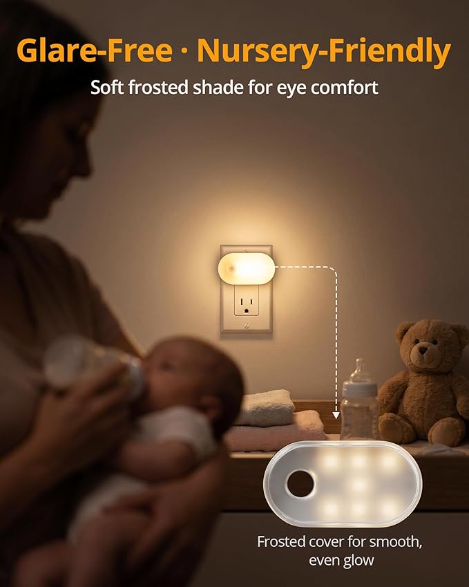 Lyridz Plug-in Night Light with Motion Sensor, 1-120 LM Stepless Adjustable Brightness LED Nightlights for Bathroom, Bedroom, Hallway, Stairs, Garage, Toilet, 4 Pack