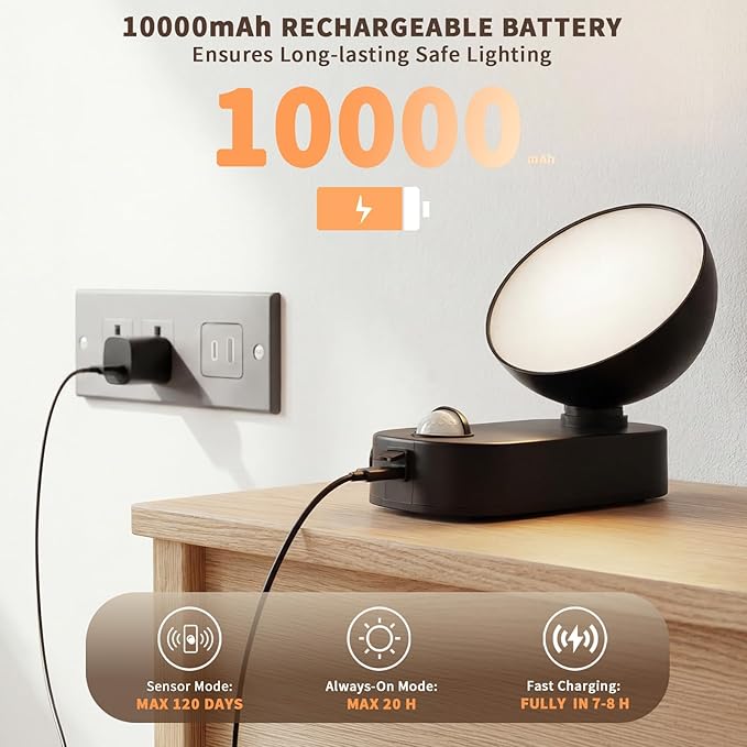 NIROSUN Motion Sensor Light, 700LM Battery Operated Remote, 10000mAh Rechargeable, 120 Days/Charge, 3 Modes, 3 Brightness, IP65 Wireless Outdoor Security Motion Light for Patio Porch Garage, 2 Pack