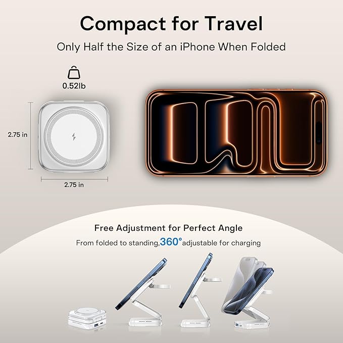 5-in-1 Wireless Charger for MagSafe, AC ISLAND Portable Travel Charging Station, 35W Max Qi2 Fast Foldable Magnetic Stand, Evolved for iPhone 17-12 Series, Apple Watch, AirPods (with 35W Adapter)