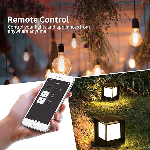 15A Outdoor Smart Plug, Heavy Duty Smart Home Wi-Fi Outlet Timer, Outlet with 2 Sockets, Wireless Remote Control, Compatible with Alexa & Google for String Light and Motors, 2.4 GHZ, Black