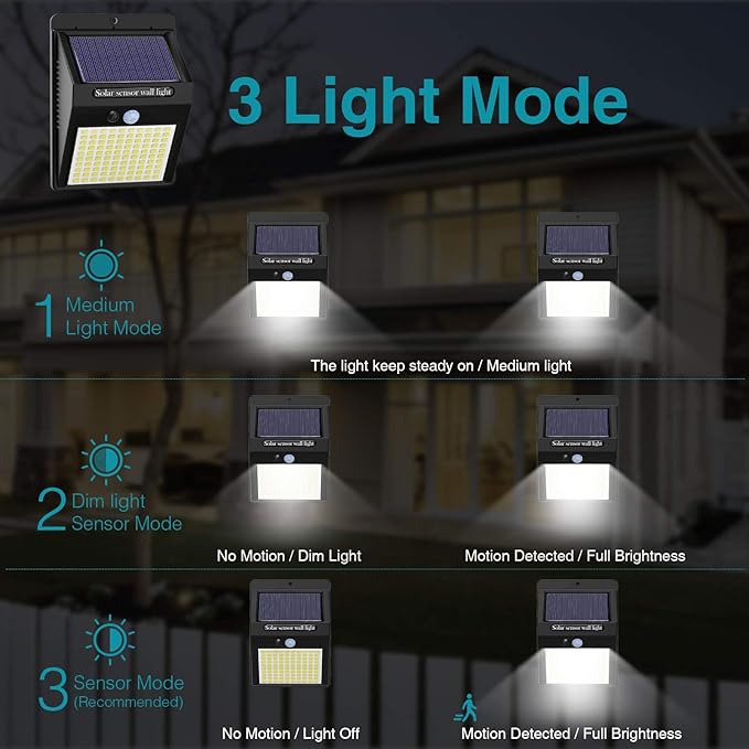 6 Pack Outdoor Solar Motion Lights - 3 Modes/100LED Wireless, IP65 Waterproof Solar Security Lights with Motion Sensor for Front Door, Backyard, Garage, Deck