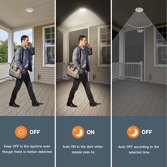 ECOELER PIR Motion Sensor Ceiling Light, 3CCT Selectable Occupancy Light with Time Countdown & Light Sensor, 16W 1000Lm, Hard-Wired Motion Light for Garage, Hallway, Stairwell, 2Pack