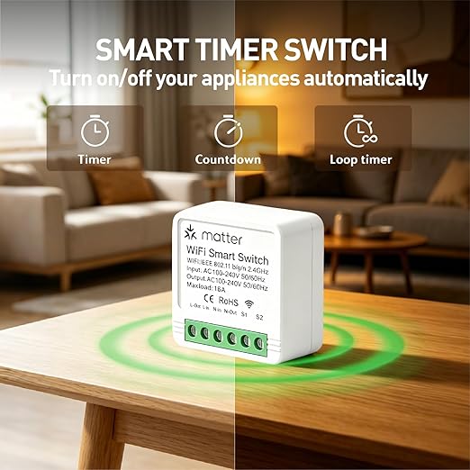 Matter Smart Switch, Smart Light Switch, WiFi Mini DIY Module, eWeLink Web, Flush-Mounted, APP & Voice Control, Smart Switches for Lights Compatible with Apple, Alexa & Google, 4PCS
