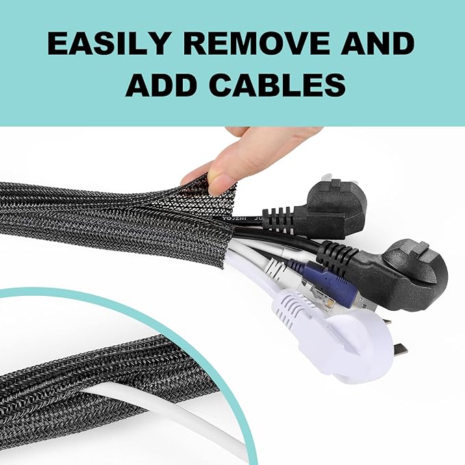 AGPTEK Cable Sleeve, 20ft - 1 inch Desk Cable Management Desk Cord Cover Organizer Wire Hider for Home Office Computer TV Wire Loom Tubing Pet Proof Cord Protector from Cat Dog Chewing, Black