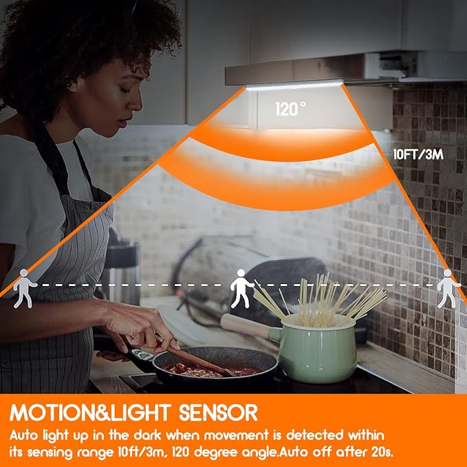 4 Pack Motion Sensor Closet Lights, 10 LED Stick-on Anywhere Magnetic Portable Wireless LED Under Cabinet Lights, Rechargeable Battery Night Light Bar for Closet Kitchen Hallway Stair(Daylight White)