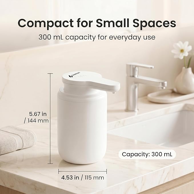 GentleJet SimpleFoam Automatic Foaming Soap Dispenser Touchless Sensor, USB-C Rechargeable, IPX5 Waterproof, Dual Output for Bathroom Kitchen Sink, ABS Compact Design