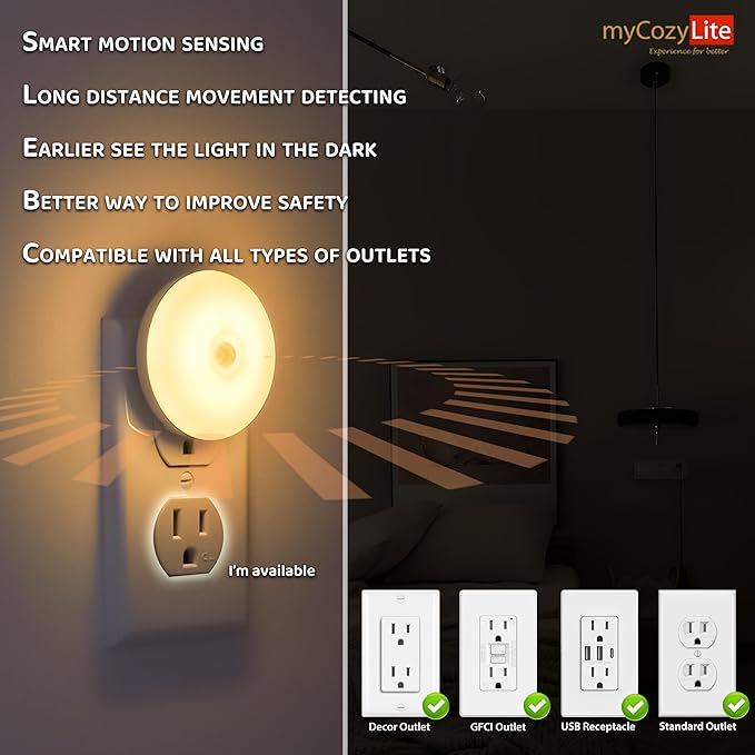 Motion Sensor Night Light, 2 Pack Motion Activated Night Light Plug in, Automatic ON OFF, 3200K Warm Hue, LED Nightlights Plug into Wall, for Bathroom, Kitchen, Bedroom, Kids room, Hallway, Stairway