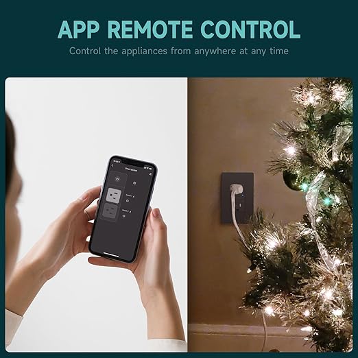TOPELER Black Smart Electrical Outlet, Smart Wi-Fi Outlet with Individually Controlled, 15Amp Receptacle with Remote Control, Compatible with Google Home & Alexa, ETL&FCC Certified, 2.4G WiFi Only