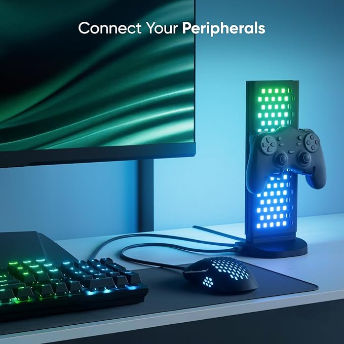 Nanoleaf Pegboard Desk Dock, 3-in-1 Desk Hub with Dual-Sided LED Lighting, USB-A & USB-C Charging, 950mm Pegboard Storage, 50 Lumens, 64 RGB LEDs, Works with Nanoleaf Desktop App, Black