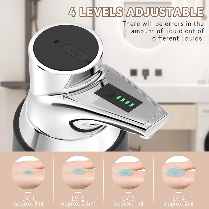 Adjustable Automatic Soap Dispenser Touchless, Ceramic Material，4 Adjustable Levels， Type-c Rechargeable Operated Sensor Liquid Soap Pump，Touch-Free Hand Sanitizer Dispenser