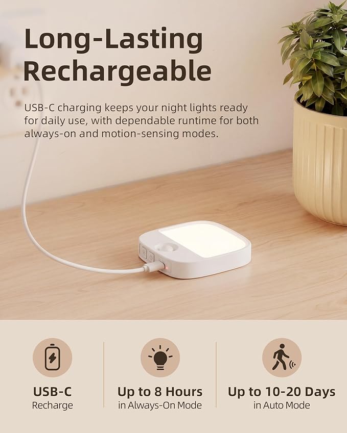EZVALO Rechargeable Motion Sensor Night Light, Magnetic Stick-On LED Light with 3 Color Temperatures, Dimming & Memory, Portable Cordless Light for Closet, Bedroom, Hallway, Stairs, Bathroom (1 Pack)