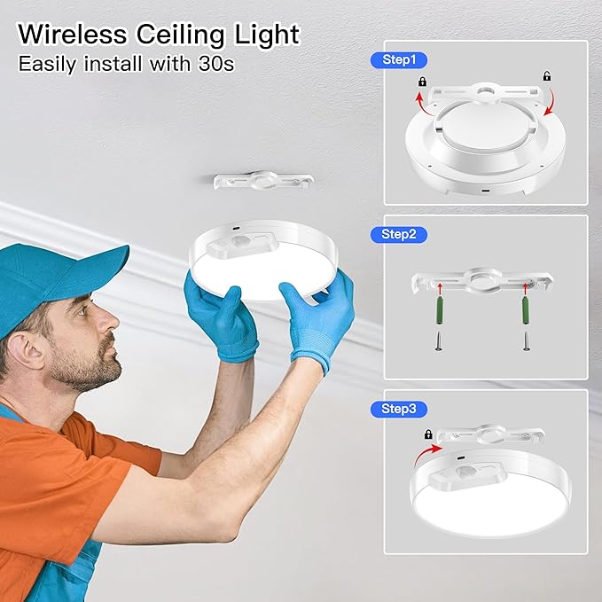 Homelist Newly Upgraded 8000mAh Rechargeable Ceiling Light, Battery-Operated Wireless Motion Sensor Ceiling Light with Remote for Shower, Bathroom, Closet, Stairs, Hallway, Porch (6000K Cool White)
