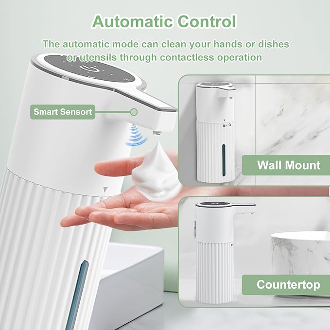 Automatic Foaming Soap Dispenser, Touchless Automatic Soap Dispenser,Soap Dispenser for Kitchen,Continuous Flow Control,400ml Capacity,Rechargeable Waterproof Adjustable Volume for Bathroom & Kitchen
